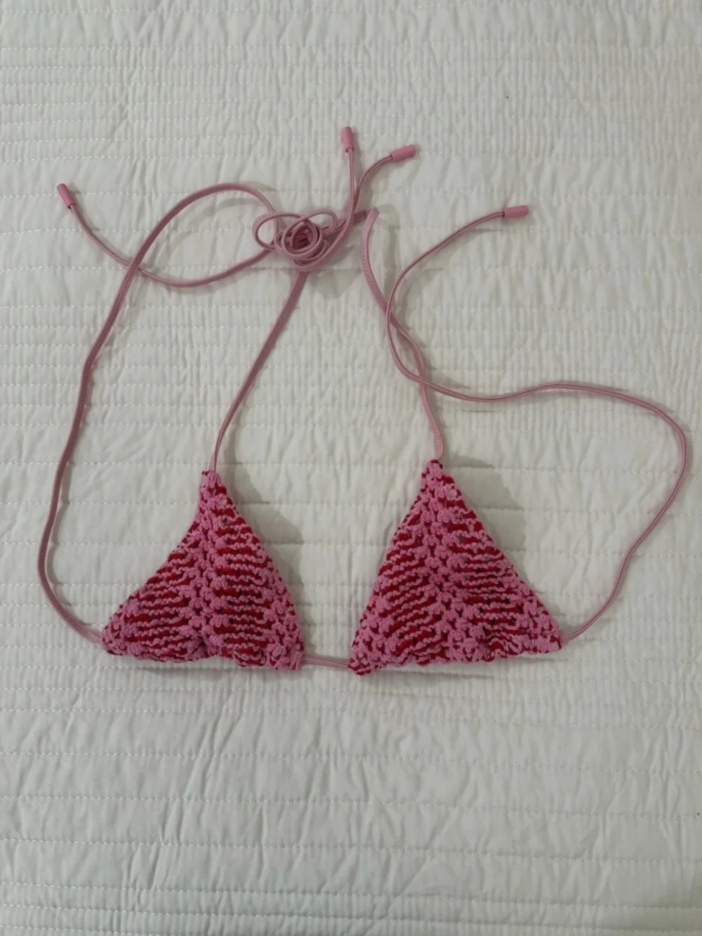 triangl swimwear Pink Crochet Triangle String Bikini